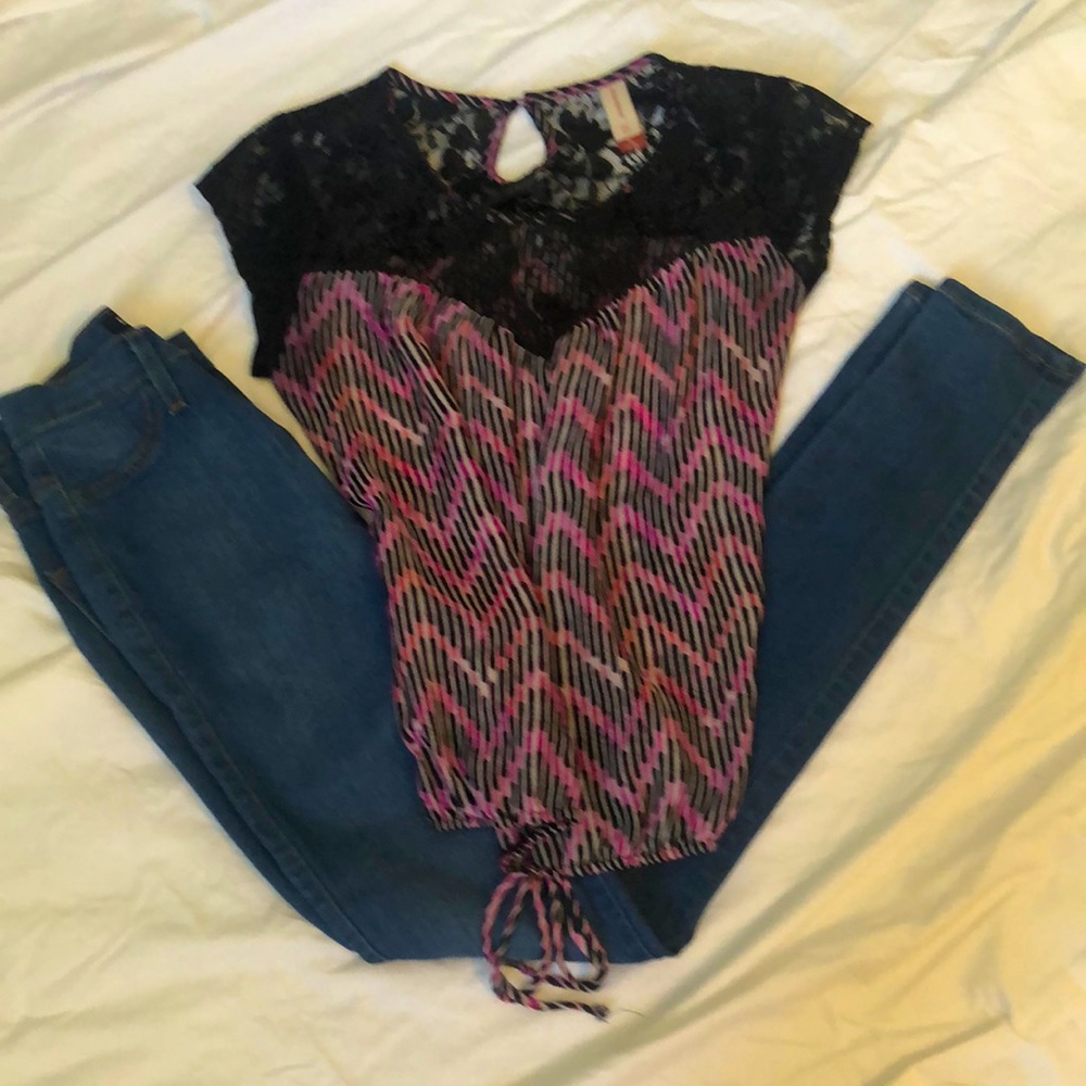 Dress top multi color and jeans